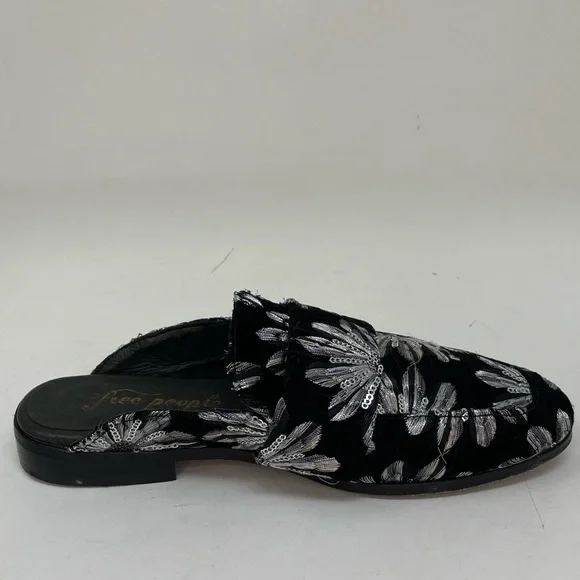 Free People Shoes Black Velvet Mules Silver Embroidered Flowers Size 36 6 - Picture 10 of 14